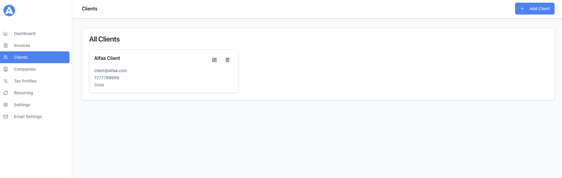 Client Management Interface