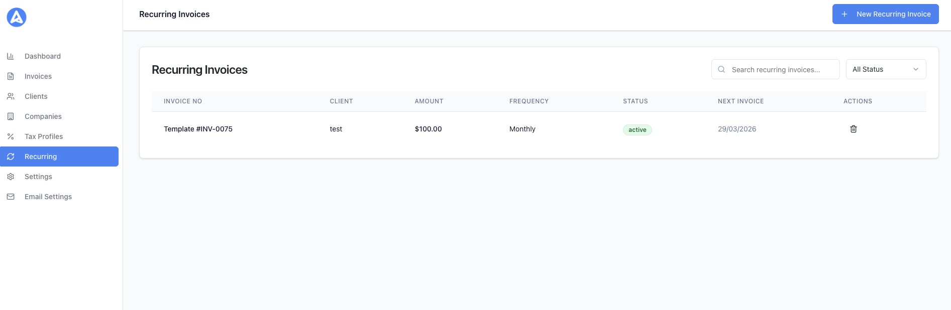 Recurring Billing Management Interface