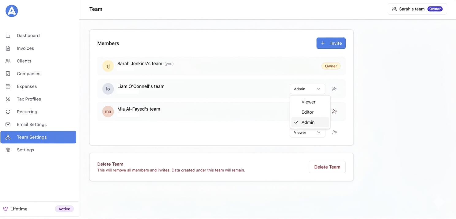 Team Management Dashboard